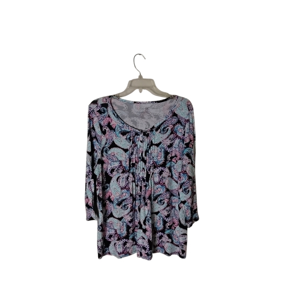 Talbots Women's XL Multi Colored Paisley Pullover Pleats 3/4 Sleeve Top